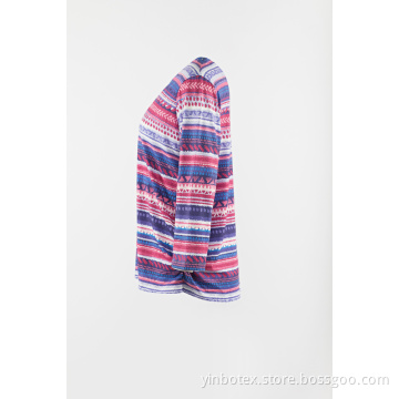 Poly knitting stripe 3/4 sleeve T shirt